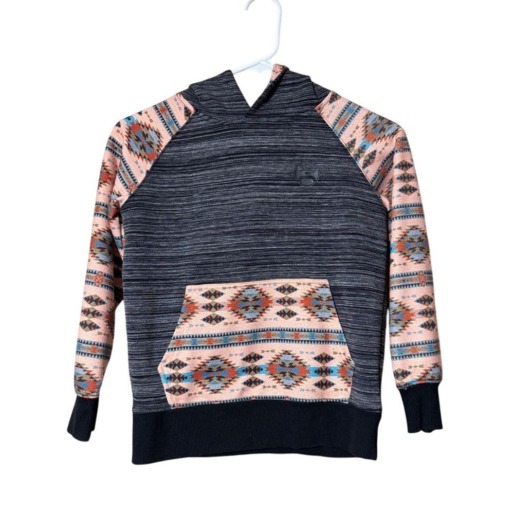 Hooey Aztec Print Athletic Sweatshirt Casual Pullover Grey & Coral Size Girls S